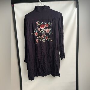 fab'rik Black Long Sleeve Dress with Floral Embroidery